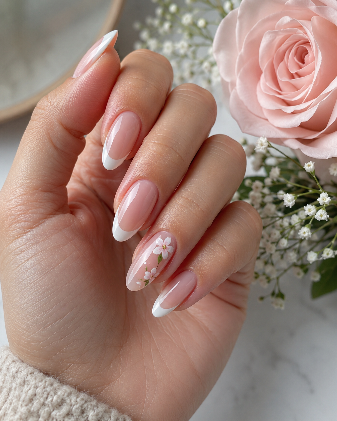 French Nails mit Blumen